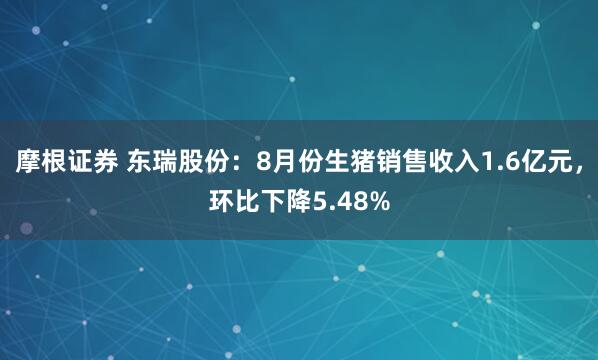 摩根证券 东瑞股份：8月份生猪销售收入1.6亿元，环比下降5.48%