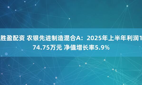 胜盈配资 农银先进制造混合A：2025年上半年利润174.75万元 净值增长率5.9%